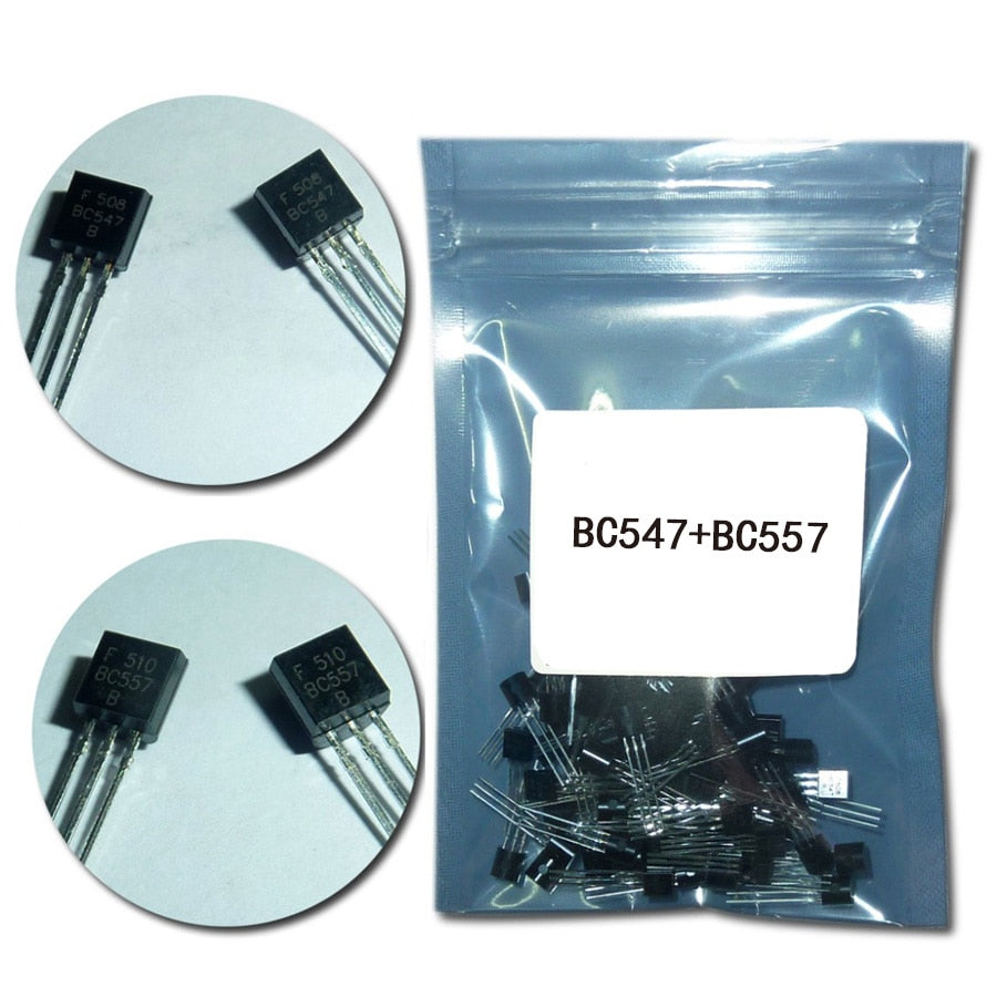 (50Pcs/lot)BC547+BC557 Each 25Pcs BC547B BC557B NPN PNP Transistor TO-92 Power Triode Transistor kit Bag